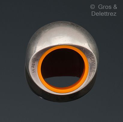 HERMES "Quark" ring - Ring " Boule " in silver lined with orange resin inside the...
