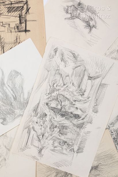 Claude VALLET 
SUR DESIGNATION

Lot d'environ 50 dessins au crayon: natures mortes,...