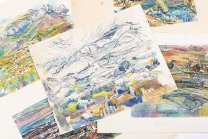 Claude VALLET Lot d'environ 10 aquarelles: paysages de Provence, 

Environ 23 x 30...