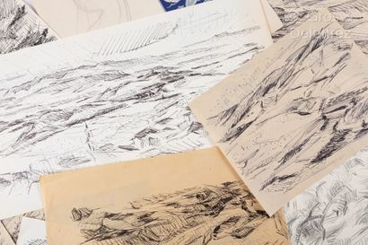 Claude VALLET 
SUR DESIGNATION

Lot d'environ 100 dessins à l'encre, crayon: paysages...