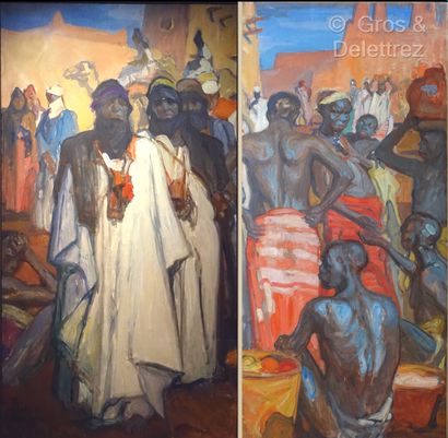 Charles FOUQUERAY (1869-1956) Figures africaines (Fragment d’une composition plus...