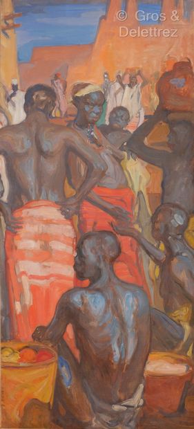 Charles FOUQUERAY (1869-1956) Figures africaines (Fragment d’une composition plus...