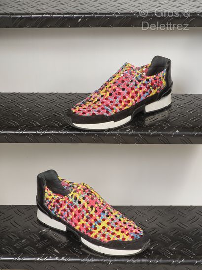 null HERMES Paris made in Italy - Paire de runners en jersey multicolore tressé cannage,...
