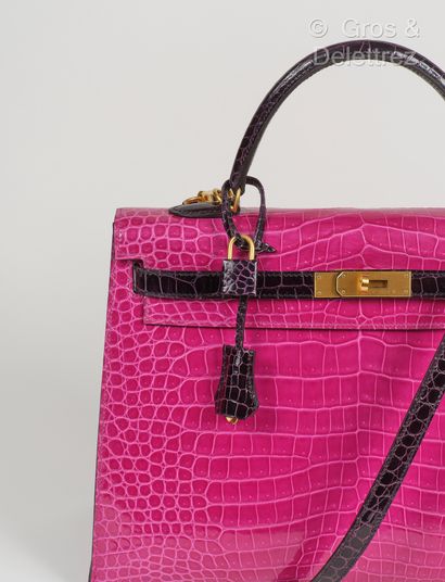 null HERMES Paris Made in France Année 2018 - Rare sac "Kelly Sellier" 35cm en Crocodilus...