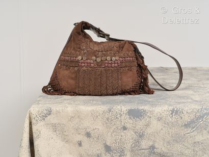 FENDI - Bag 34cm in brown suede decorated...