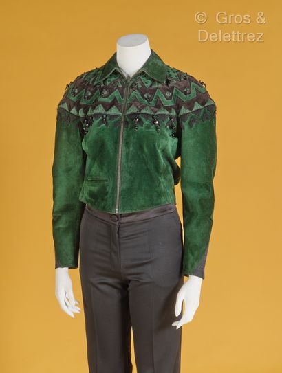 null Idéal Cuir pour Claude MONTANA circa 1985/1987 - Blouson court zippé en croûte...