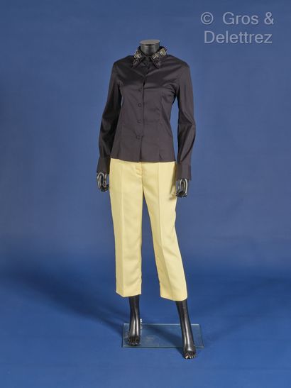 null PRADA - Outfit consisting of a navy satin cotton shirt, small beaded collar,...