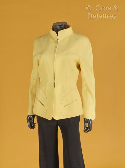 null Thierry MUGLER - Yellow worsted wool zipped jacket with cut-out applications,...