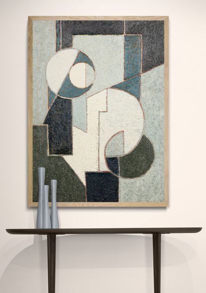Gilbert THEVENOT (1921-2018) Composition Huile et sable sur toile de drap. Cachet...