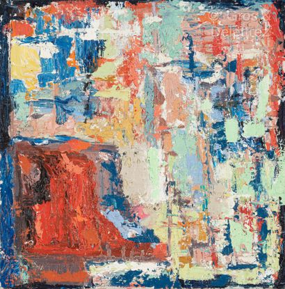 Gilbert THEVENOT (1921-2018) 
paysage gris et vert Huile sur toile. Cachet de la...