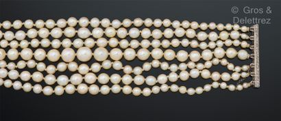 null Bracelet composé de sept rangs de perles de culture en chute. Le fermoir barrette...