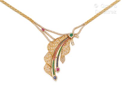 null Necklace "Plume" in yellow gold, the pattern pierced with diamonds set in diamonds,...