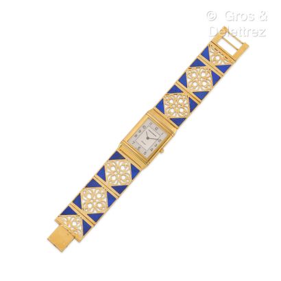 JAEGER LECOULTRE "Reverso" watch bracelet - Yellow gold lady's watch bracelet, rectangular...