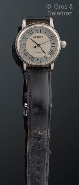 MONTBLANC « Meistertuck » – Bracelet montre en acier. Boîtier rond. Cadran argent...