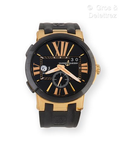 ULYSSE NARDIN "Dual Time" watch - Large bracelet watch in yellow gold. Round case,...