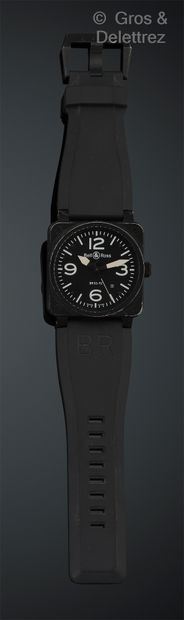 BELL & ROSS « BR03-92 » – Bracelet montre en acier noirci. Boîtier carré vissé. Cadran...