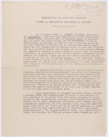 null MAUROIS, André (1885-1967). Ensemble de 5 documents : 



-2 textes dactylographiés...