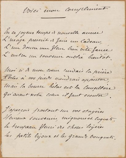 null MAUPASSANT, Guy de (1850-1893). Poème autographe intitulé « Voici mon compliment »....
