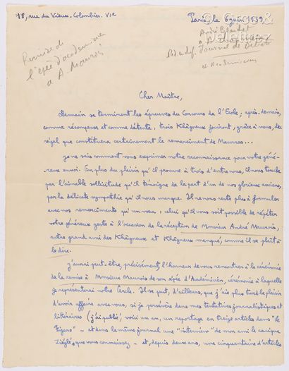 null MAUROIS, André (1885-1967). Ensemble de 5 documents : 



-2 textes dactylographiés...