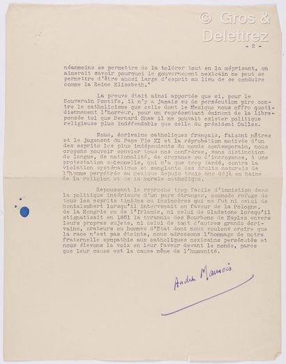 null MAUROIS, André (1885-1967). Ensemble de 5 documents : 



-2 textes dactylographiés...