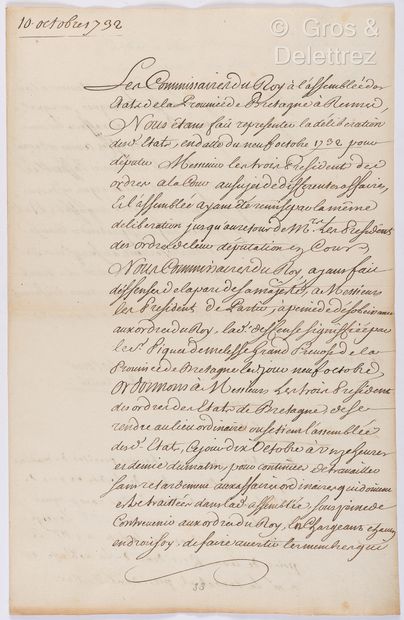 null [STATES OF BRITTANY]. LA CHALOTAIS, René Caradeuc de (1701-1785) & D'ÉSTRÉES,...
