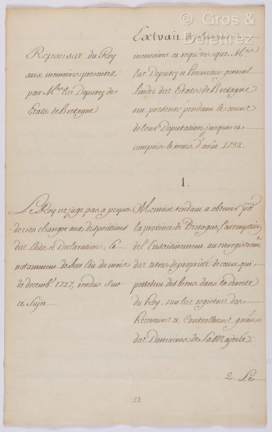 null [ÉTATS DE BRETAGNE]. LA CHALOTAIS, René Caradeuc de (1701-1785) & D’ÉSTRÉES,...