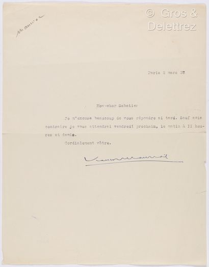 null MAURIAC, François (1885-1970). Environ 9 documents : 



-5 L.A.S. 1924, 1952...