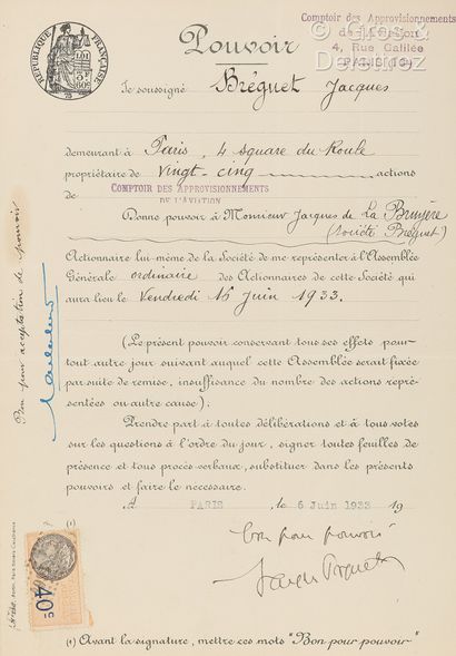 null BREGUET, Louis and Jacques. Set of 2 documents.



-BREGUET, Louis Charles (1880-1955),...