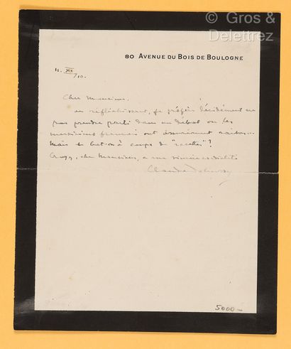 null DEBUSSY, Claude (1862-1918). Ensemble de 2 documents : 



-L.A.S. S.l., 2 novembre...