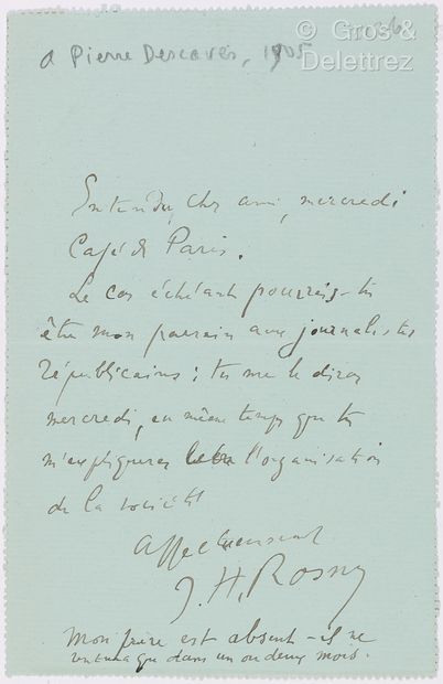 null ROSNY l’AÎNE, Joseph-Henri Rosny dit (1856-1940). Ensemble de 12 documents :...