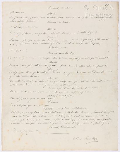 null FEUILLET, Octave (1821-1890). Manuscrit autographe signé de la pièce de théâtre :...