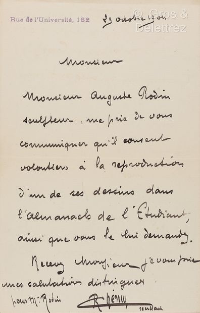 null RODIN, Auguste (1840-1917). Ensemble de 3 documents : 



-L.S. au poète et...