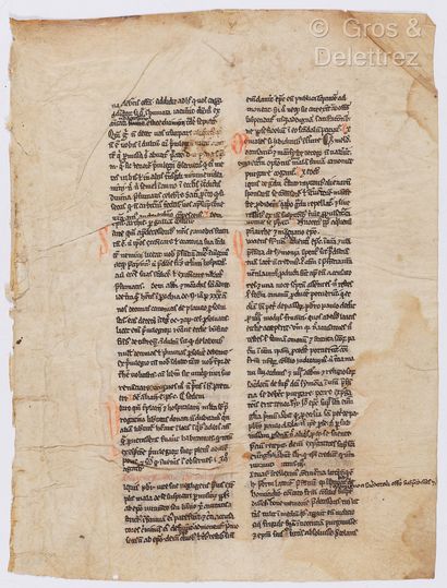 null [CANON LAW - TEMPLARS]. Leaf from a treatise on canon law on vellum. XIIIth...