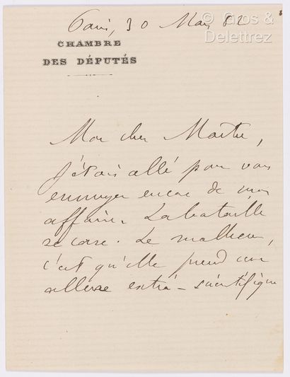 null BERT, Paul (1833-1886). Set of 5 L.A.S. Paris and s.l., 1877, 1882 and s.d....