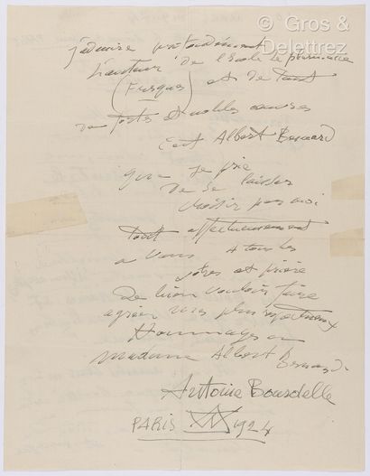 null BOURDELLE, Antoine (1861-1929). Ensemble de 2 intéressantes lettres : 



-L.A.S....
