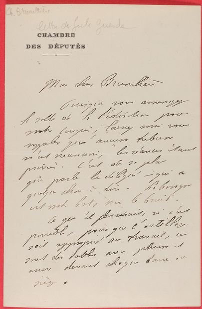 null GUESDE, Jules (1845-1922). Ensemble de 3 L.A.S.



-L.A.S. à Halperine-Kaminsky....