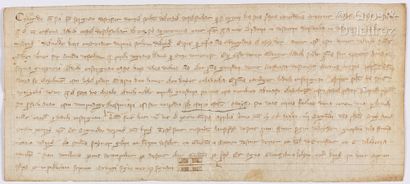 null [CHARTE - DORDOGNE]. Charte sur vélin. 25 avril 1294. 11,1 x 25,1 cm. Joli seing...