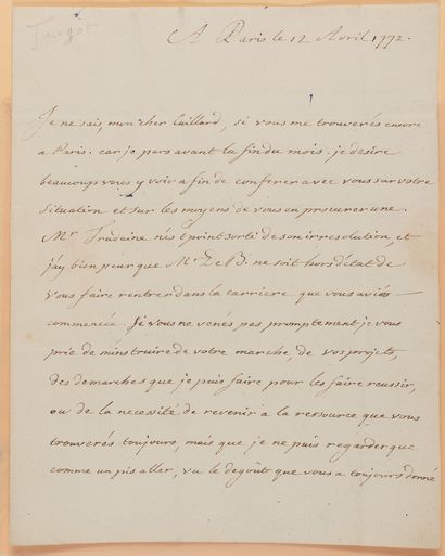 null TURGOT, Anne Robert Jacques (1727-1781). L.A. addressed to Monsieur Caillard....