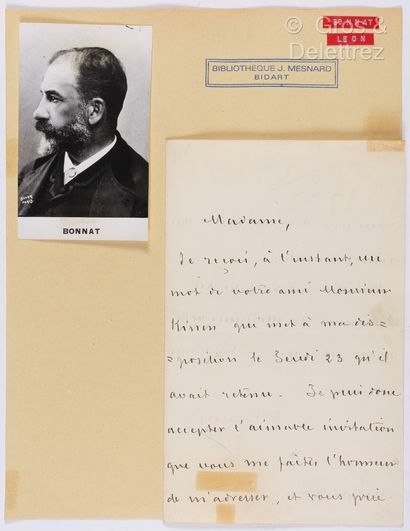 null BONNAT, Léon (1833-1932). Ensemble de 7 documents : 5 L.A.S., une C.A.S. et...