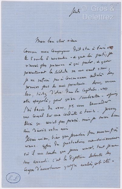 null FLAUBERT, Gustave (1821-1880). L.A.S. adressée à son ami Edmond Laporte (tampon...