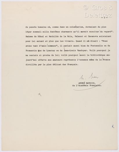 null MAUROIS, André (1885-1967). Ensemble de 5 documents : 



-2 textes dactylographiés...