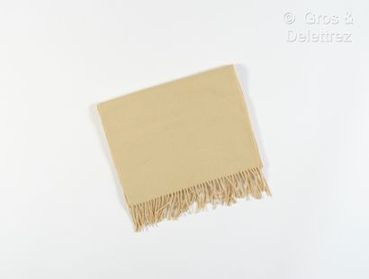 HERMES Paris made in Great Britain Beige cashmere scarf with fringed edges. Very...