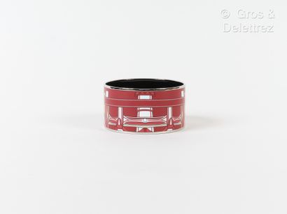 HERMES Paris Made in France Bracelet 38 mm silver plated metal cuff enamelled red,...
