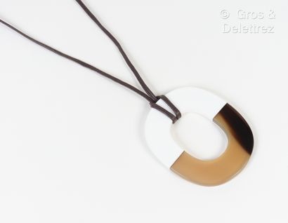 HERMES Paris made in Vietnam Pendant in horn and white lacquered wood, held by an...