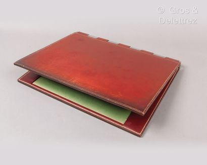 HERMES Paris 24 Fbg St Honoré Desk pad in red box H with beige stitching, silver...