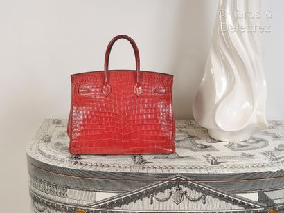 HERMES Paris made in France ∆ Year 2007 - "Birkin" 35 cm bag in matte cherry red...