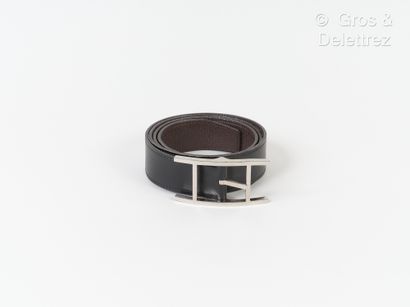 HERMES Paris Made in France Double-sided belt 30 mm, one in smooth black leather,...