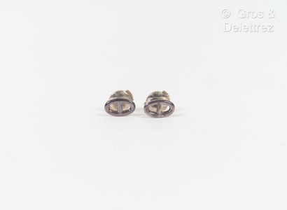 HERMES Paris Made in France Pair of ear studs "Chain of Anchor" in silver 925 thousandths....