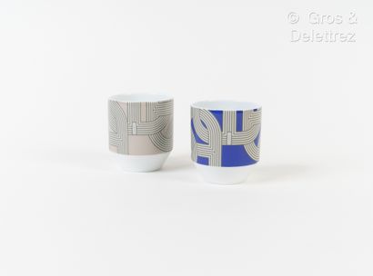 HERMES Paris Made in France Two coffee cups "Rally" in porcelain.