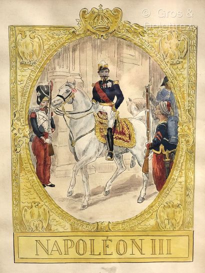 (SD) Napoléon III à cheval 
Gravure en couleurs...